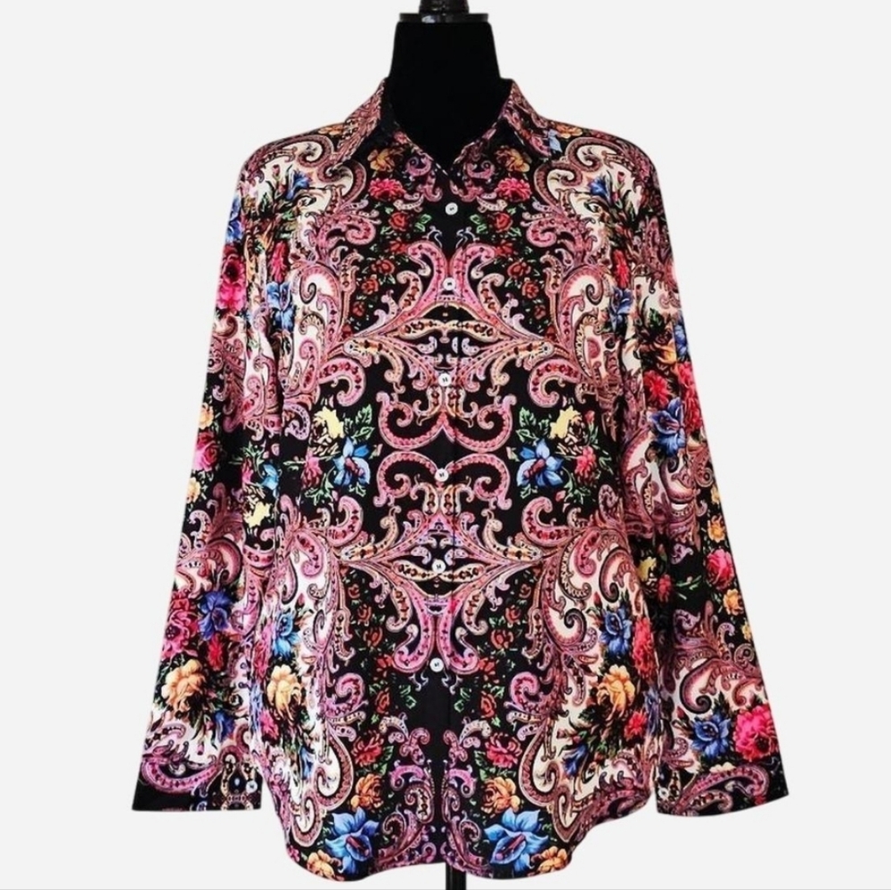 Unbranded Size XL Women's Multicolor‎ Print Long Sleeve Button-down Shirt